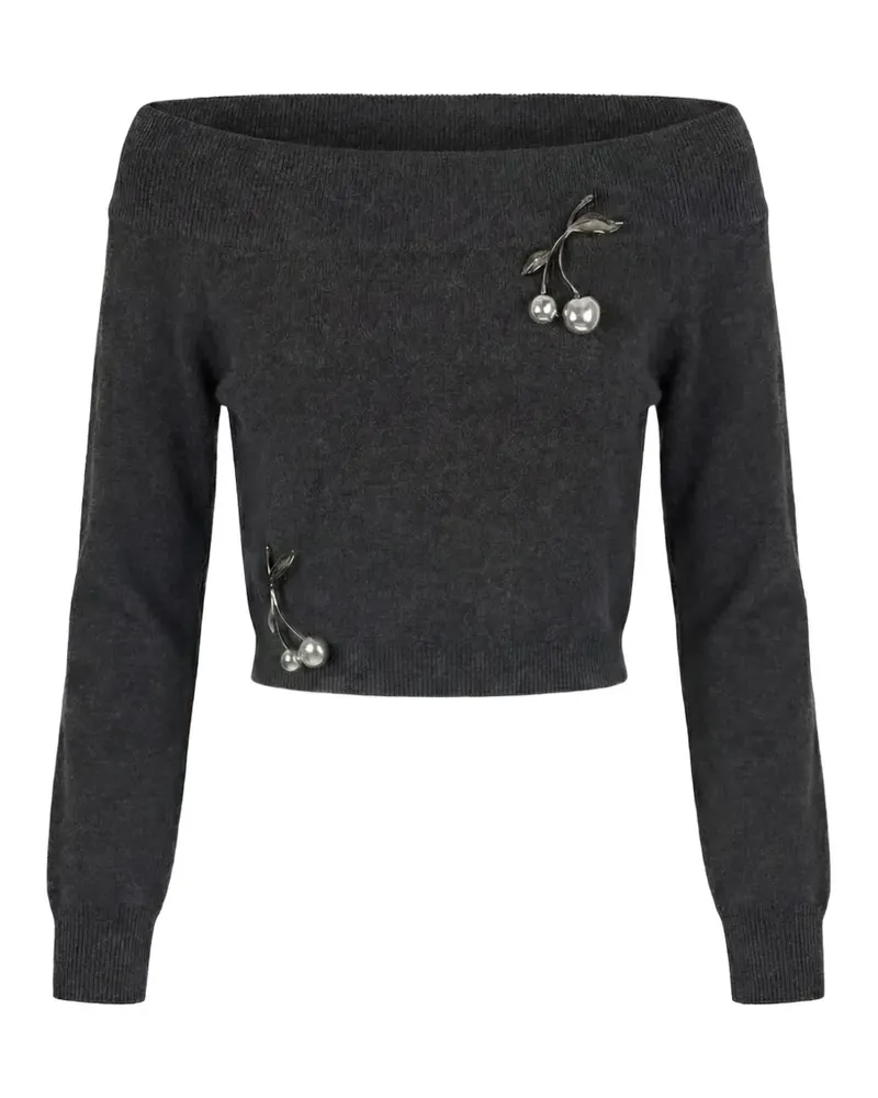 Monse cherry-embellished off-shoulder sweater - Grau Grau