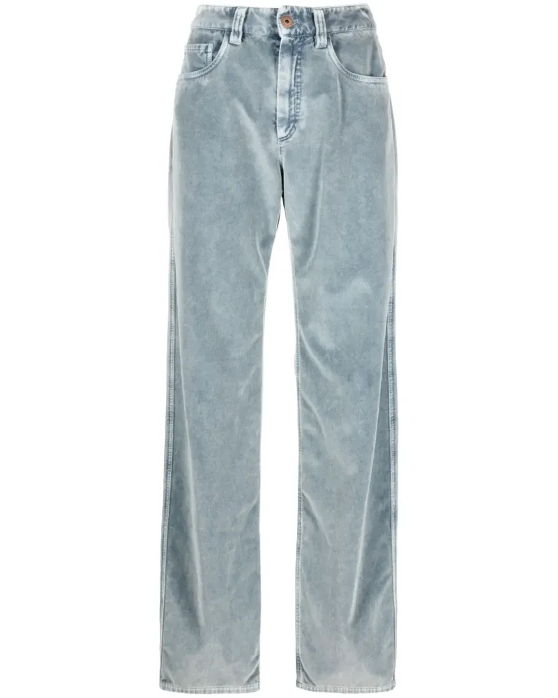 Brunello Cucinelli Weite Hose in Samtoptik - Blau Blau