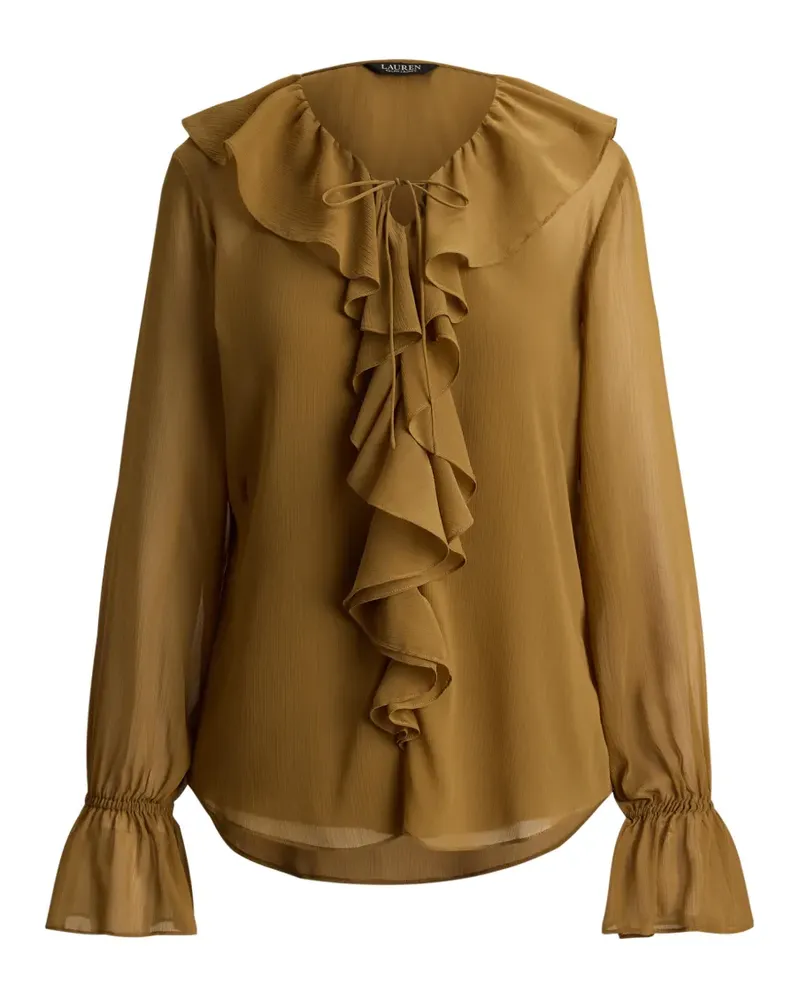 Ralph Lauren Bluse in Knitteroptik mit Rüschenbesatz - Braun Braun