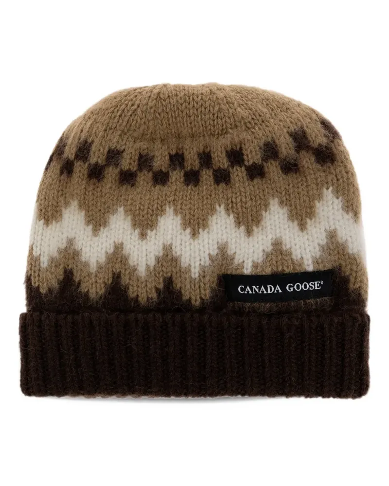 Canada Goose logo-patch Fair Isle beanie hat - Nude Nude