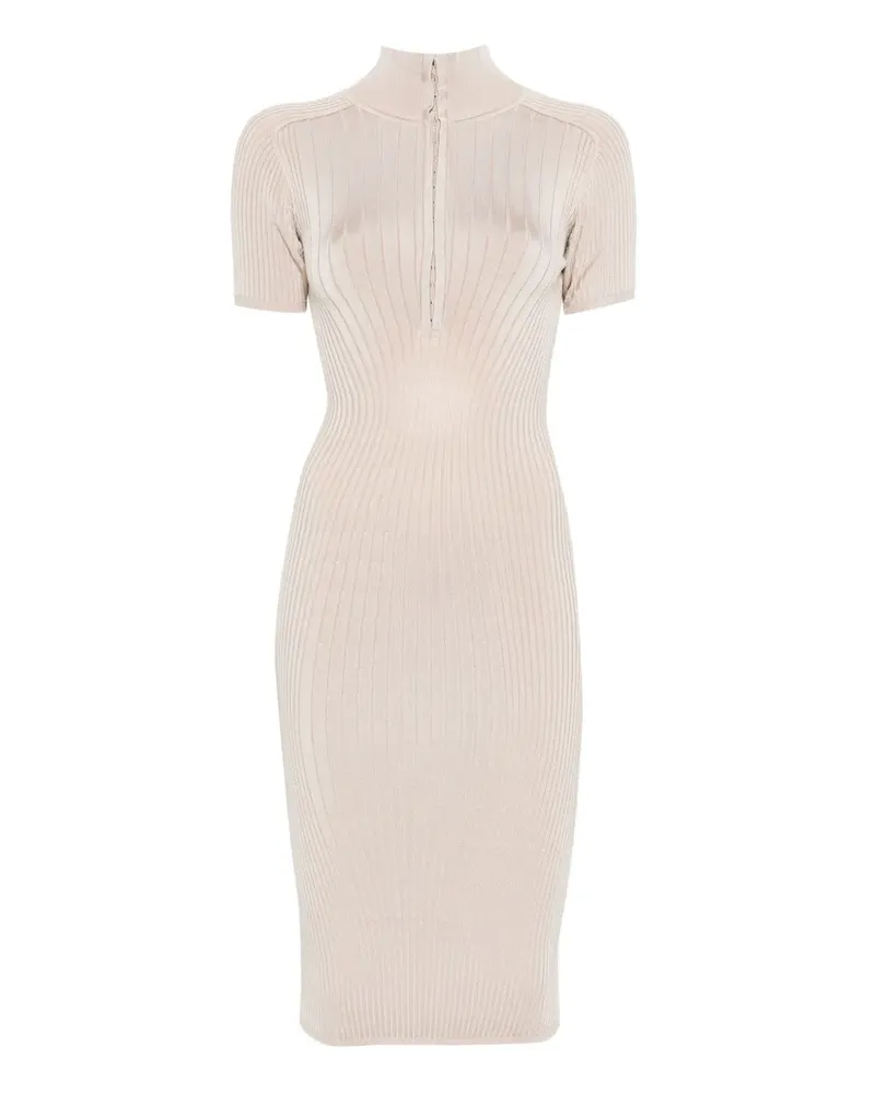 Thierry Mugler Geripptes Midikleid mit Haken und Ösen - Nude Nude