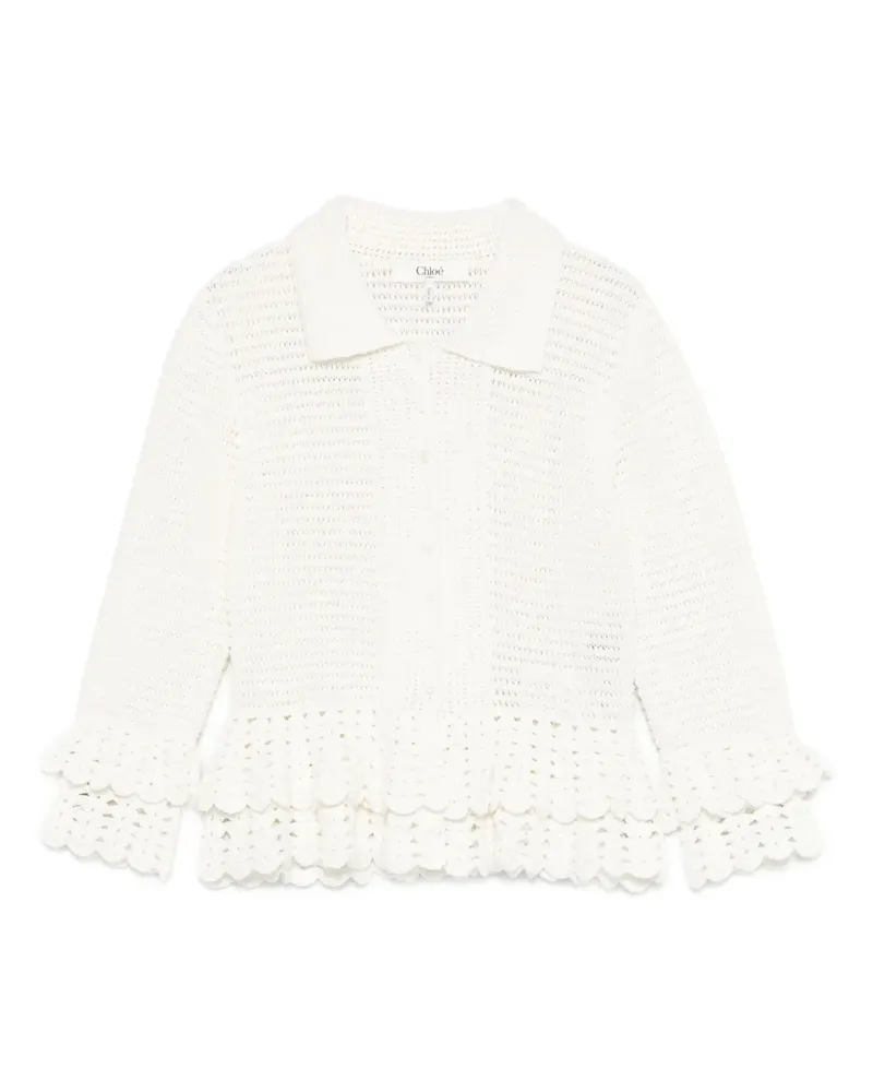 Chloé Gehäkelter Cardigan mit Rüschensaum - Weiß Weiß