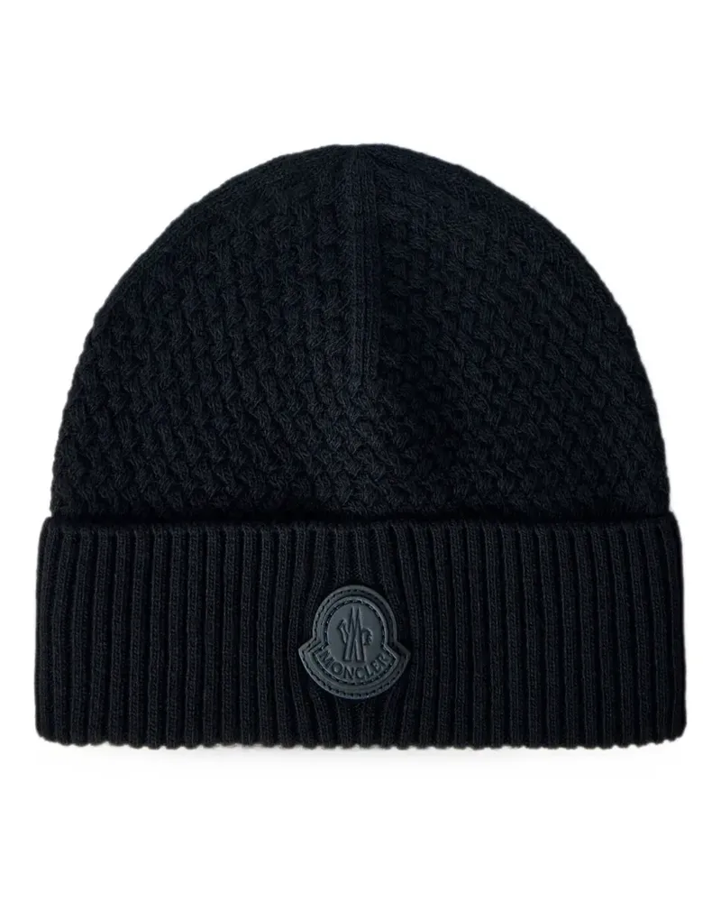 Moncler ribbed-knit logo-patch beanie hat - Schwarz Schwarz
