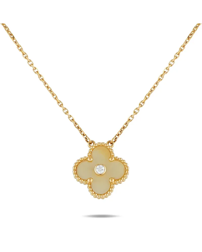 Van Cleef & Arpels 18K yellow gold diamond Alhambra Holiday pendant necklace Gold