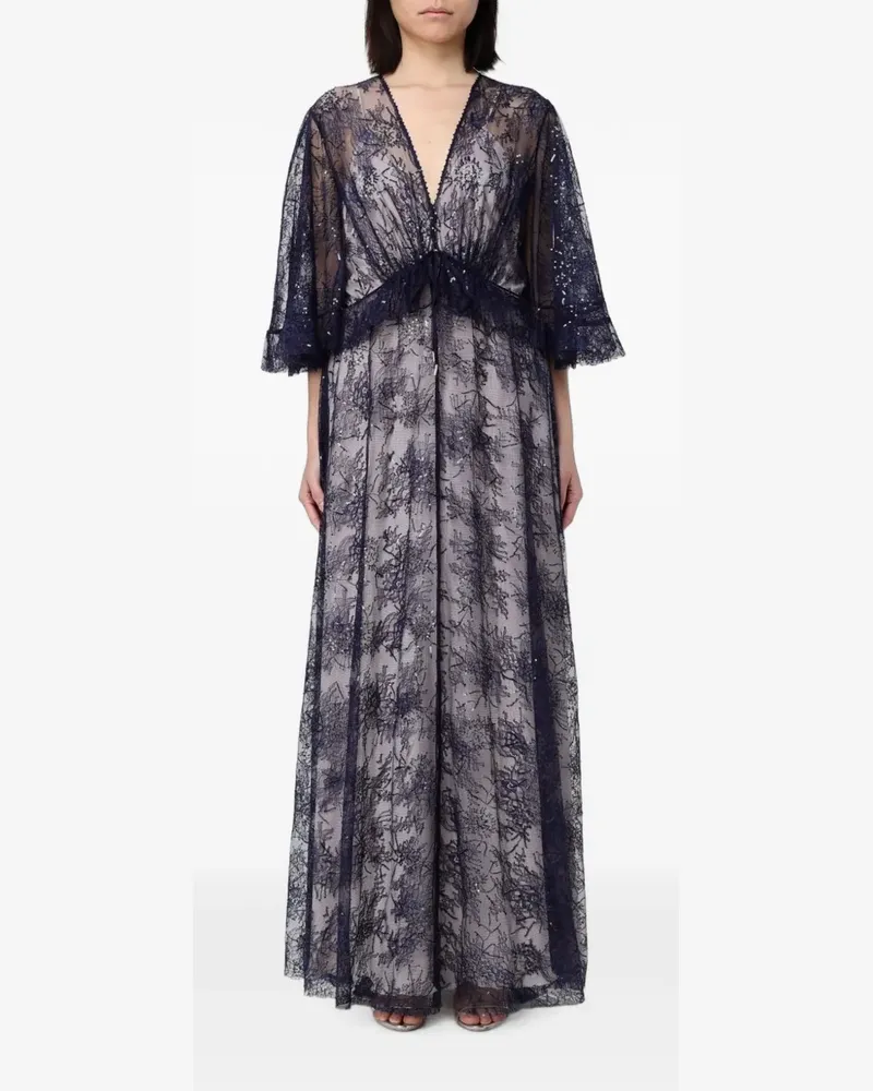 Alberta Ferretti sequin-embellished lace maxi dress - Blau Blau