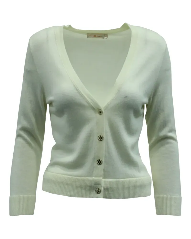 Tory Burch ribbed V-neck cardigan - Weiß Weiß