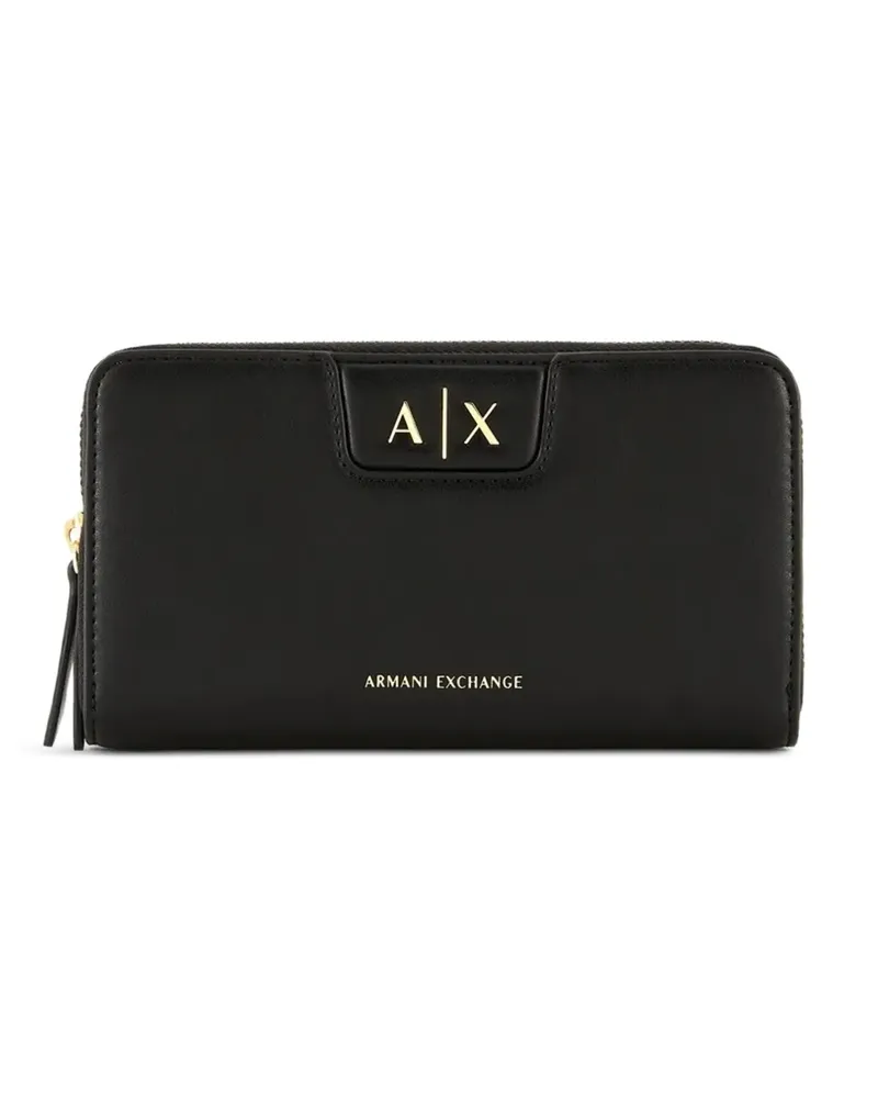 Armani Exchange logo-plaque zip-around wallet - Schwarz Schwarz