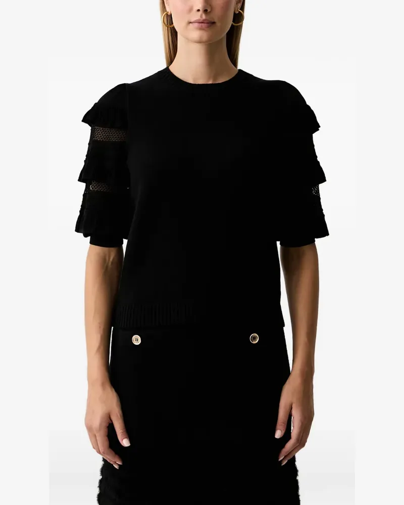 Twin-Set mesh stitch jumper with ruffles - Schwarz Schwarz