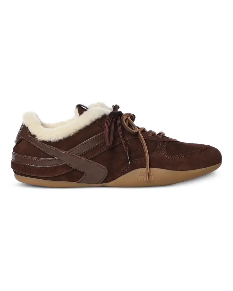 Miu Miu Gymnasium shearling-lined suede sneakers - Braun Braun