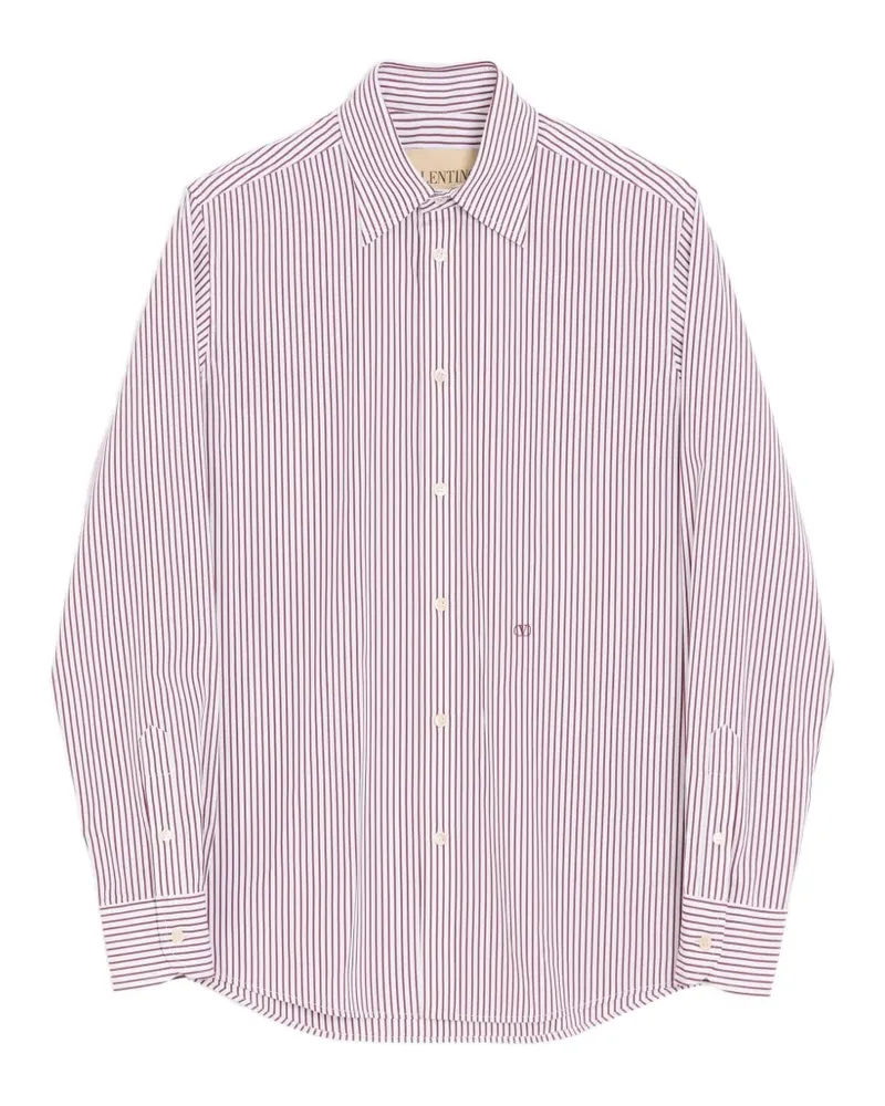 Valentino Garavani cotton poplin shirt with striped VLogo embroidery - Weiß Weiß