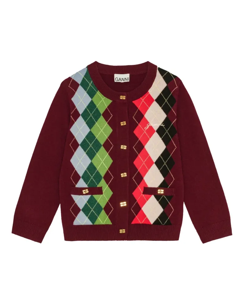 Ganni Cardigan mit Argyle-Muster - Rot Rot
