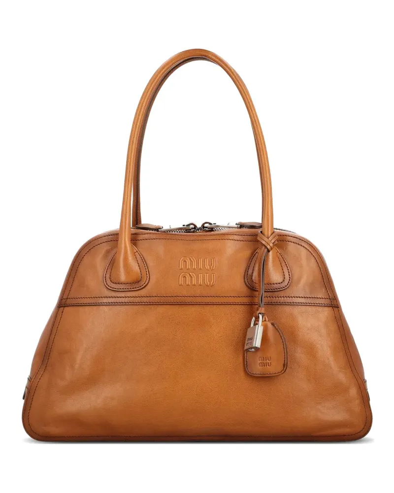 Miu Miu medium Vivant logo-embossed leather tote bag - Braun Braun
