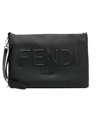 Fendi Clutch mit Logo-Prägung Schwarz