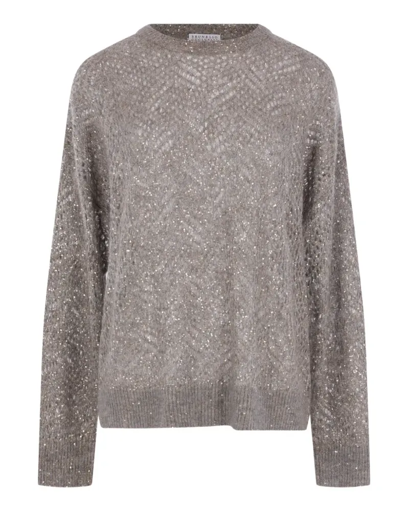 Brunello Cucinelli sequin-embellished open-knit sweater - Grau Grau