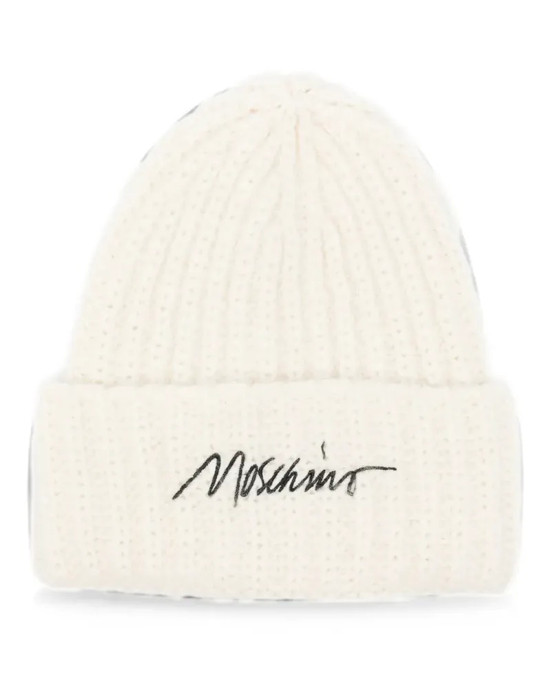 Moschino logo-embroidered ribbed beanie hat - Nude Nude