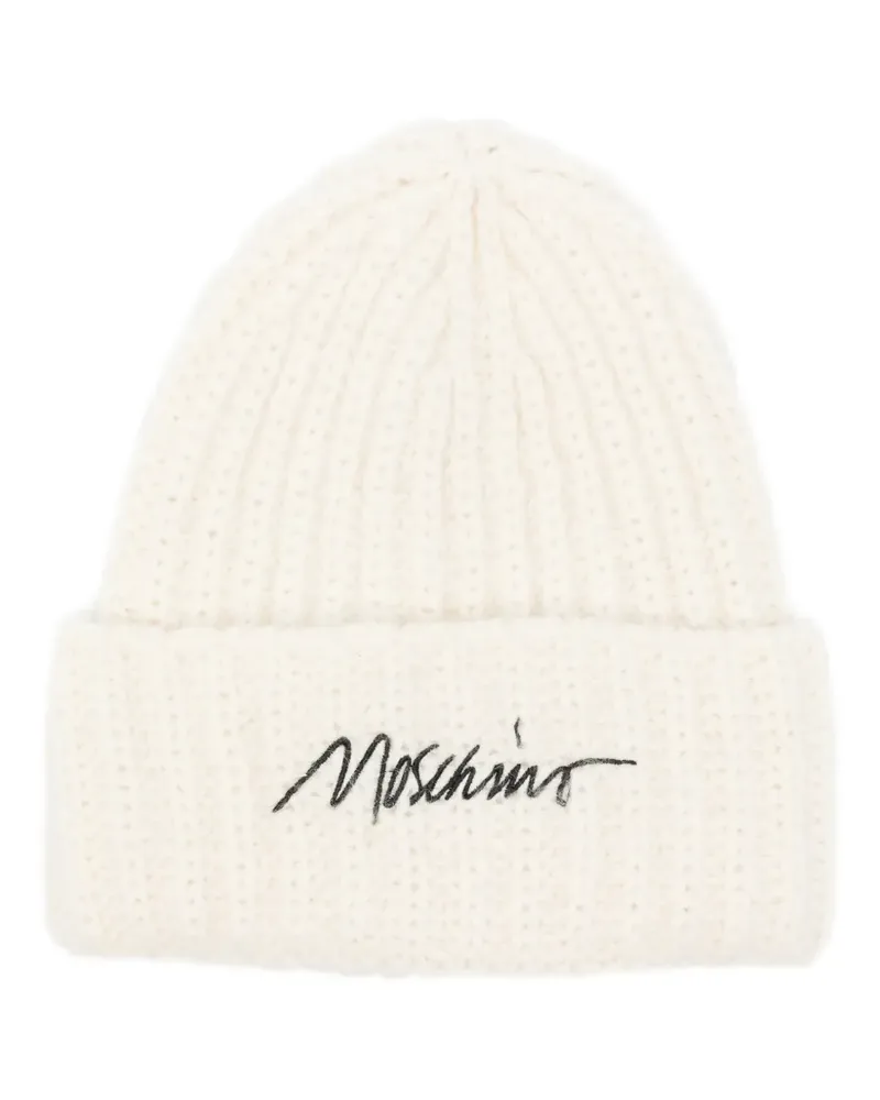 Moschino logo-embroidered ribbed beanie hat - Nude Nude