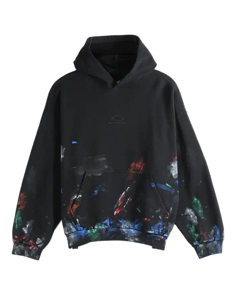 Balenciaga paint-splatter logo-embroidered hoodie - Schwarz Schwarz