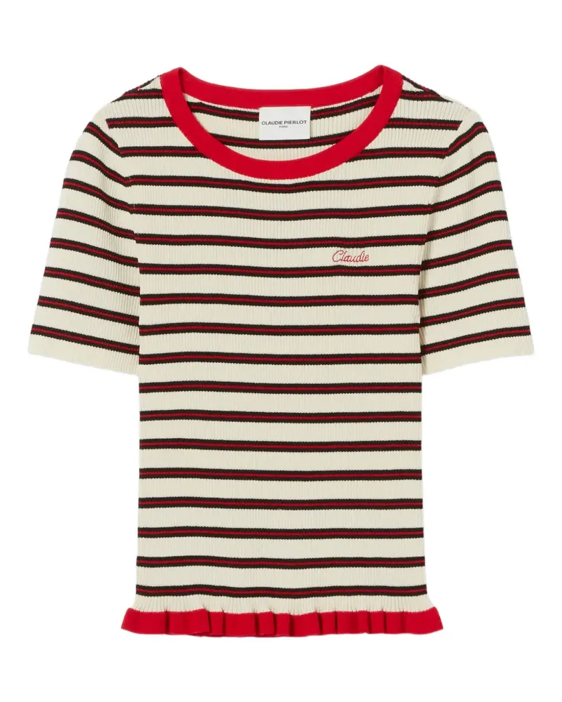 Claudie Pierlot Gestreiftes T-Shirt mit Logo - Nude Nude