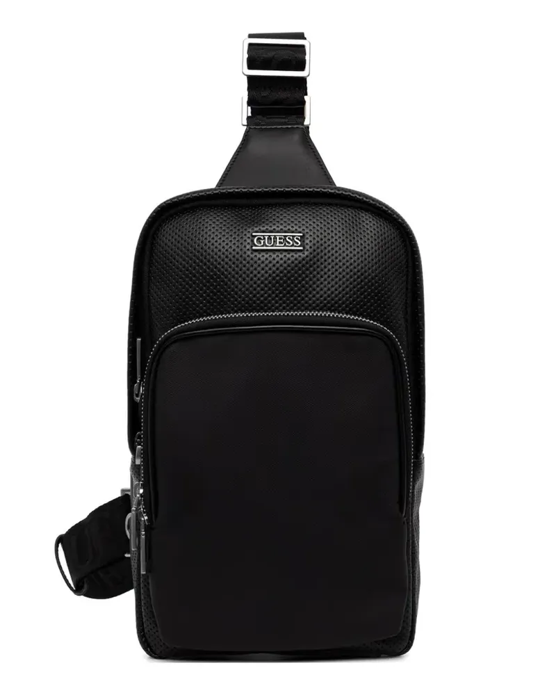 Guess Boston perforated-detail logo-plaque backpack - Schwarz Schwarz