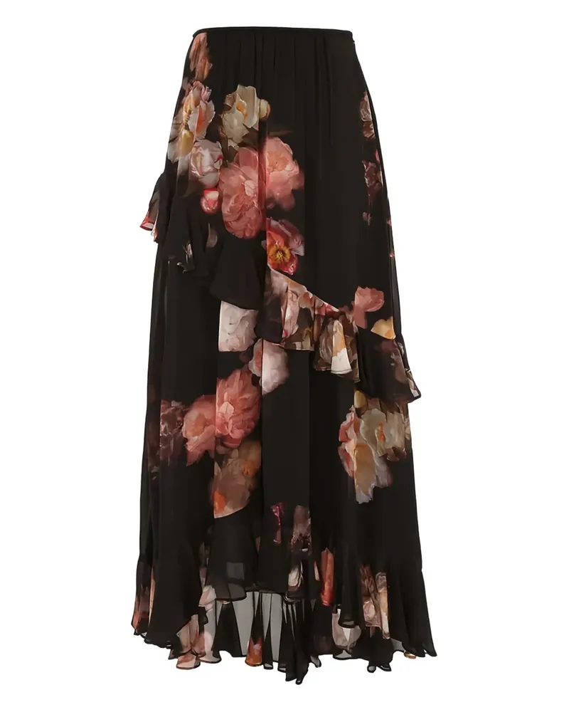 Zimmermann Hypnotic floral-print ruffled midi skirt - Schwarz Schwarz
