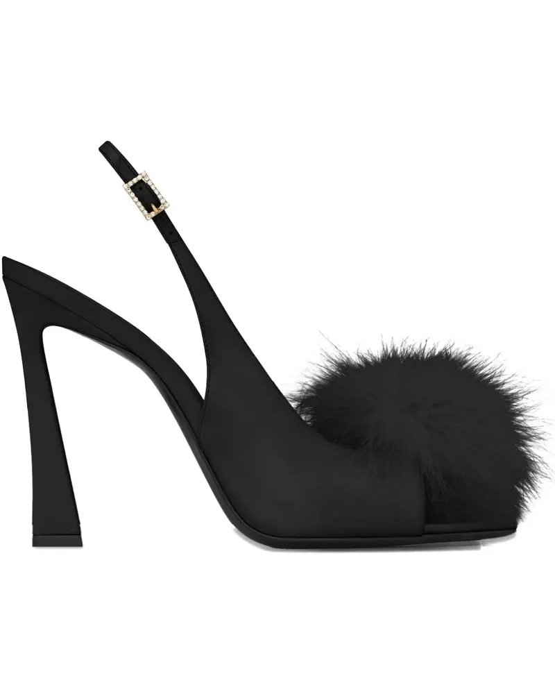 Saint Laurent Sandalen mit Faux Fur 110mm - Schwarz Schwarz