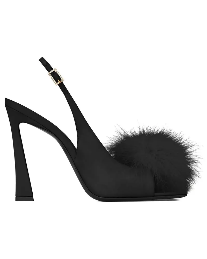 Saint Laurent Sandalen mit Faux Fur 110mm - Schwarz Schwarz