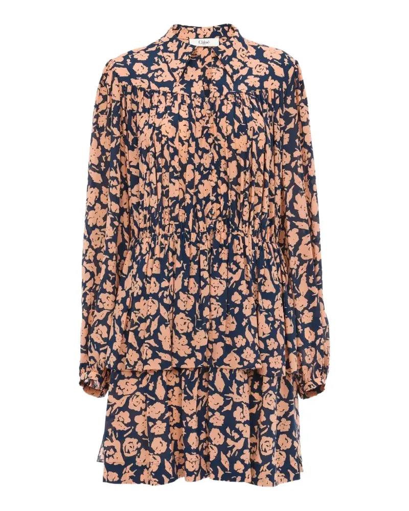 Chloé Geblümtes Midikleid mit Raffung - Blau Blau