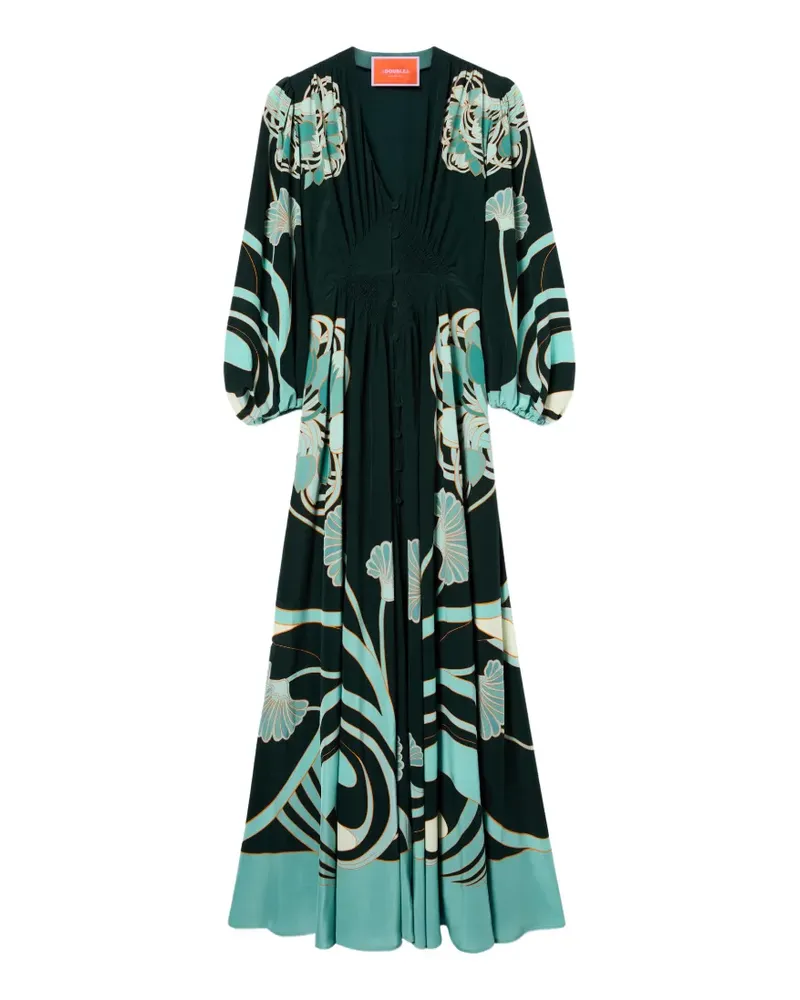 La DoubleJ Blooming Tulip Placée dark green in crepe de chine Long Camerino dress - Grün Grün