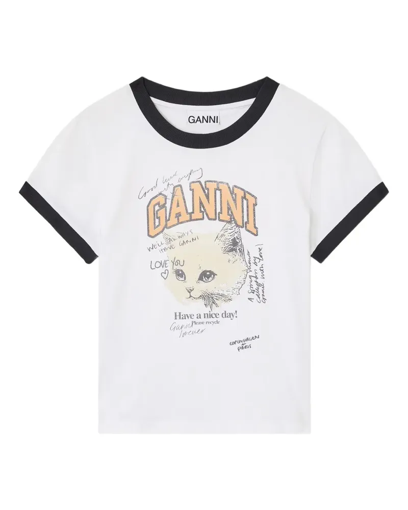 Ganni Oberteil mit Kitty-Print - Weiß Weiß