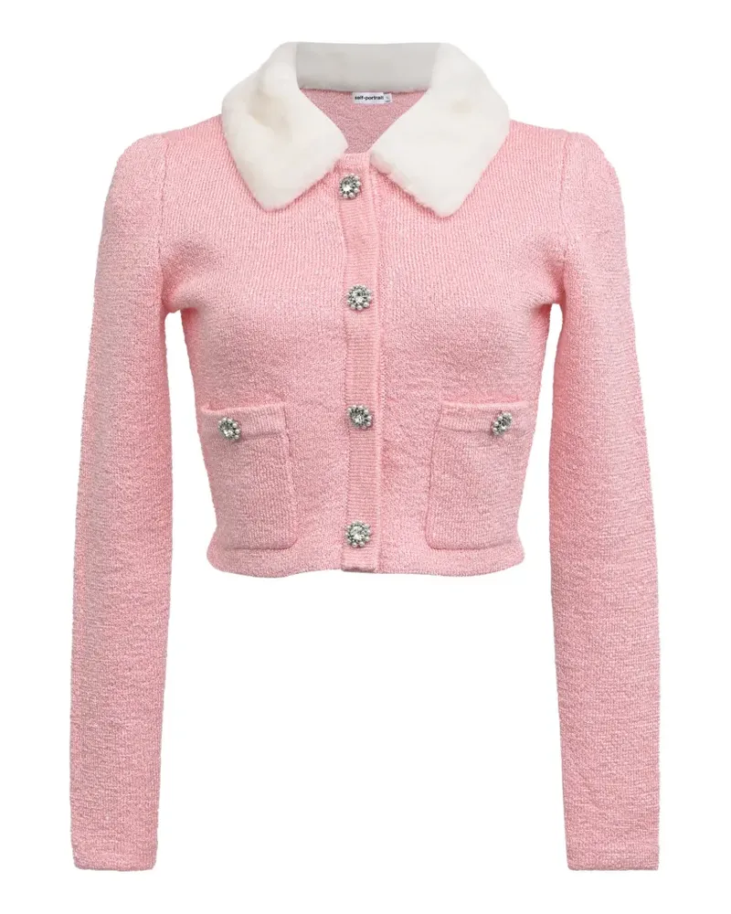 Self-Portrait Cropped-Pullover mit Faux Fur-Kragen - Rosa Rosa