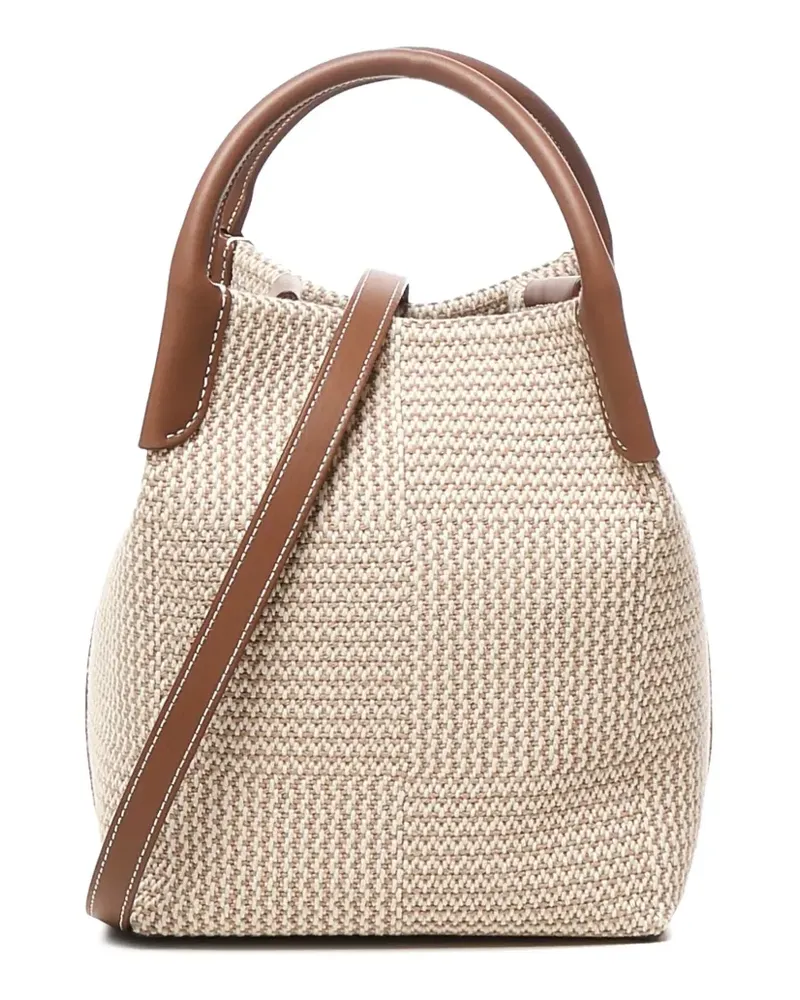 Loro Piana Mini gewebte Tote Bag mit Lederbesatz - Nude Nude