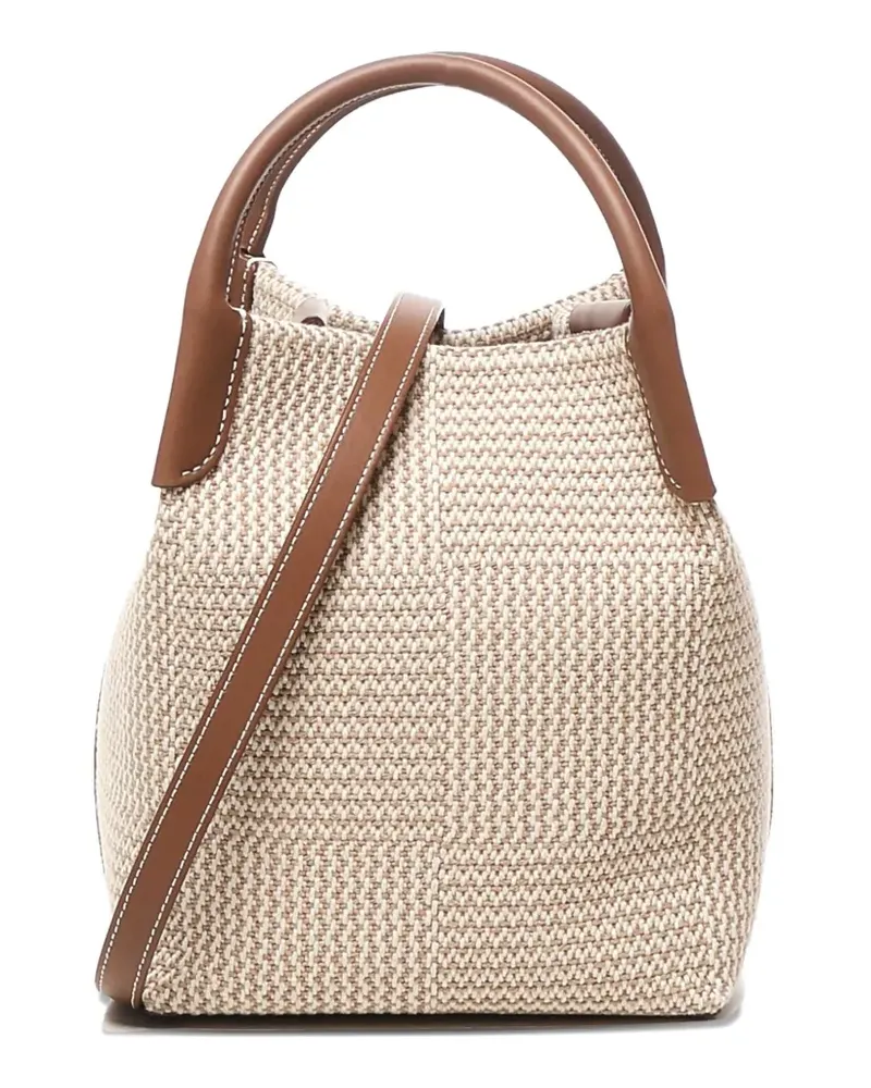 Loro Piana mini woven leather-trimmed tote bag - Nude Nude