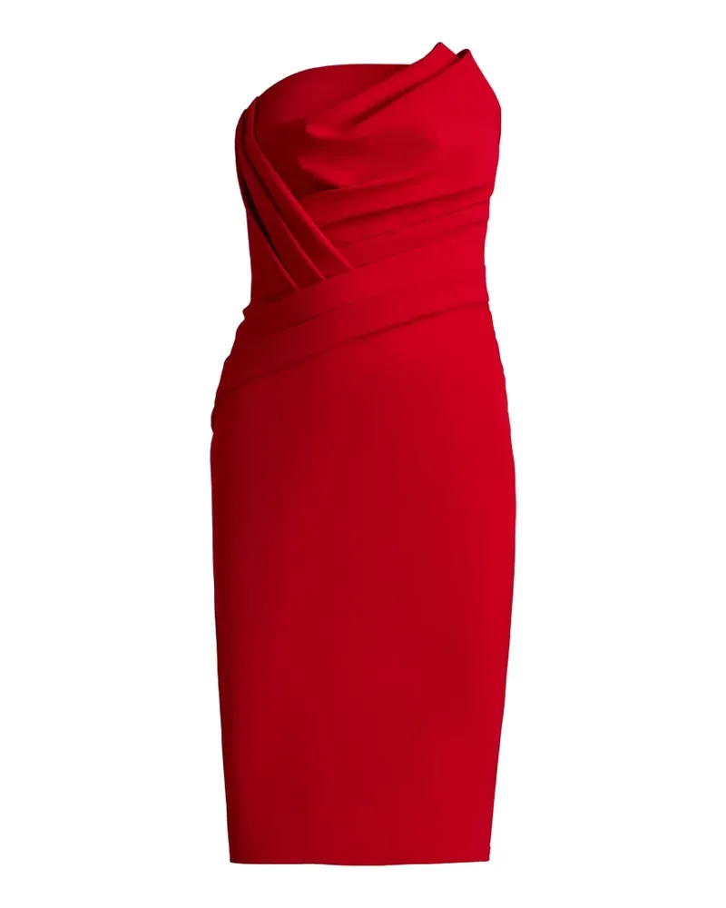Tadashi Shoji Drapiertes Pique Midikleid ohne Träger - Rot Rot