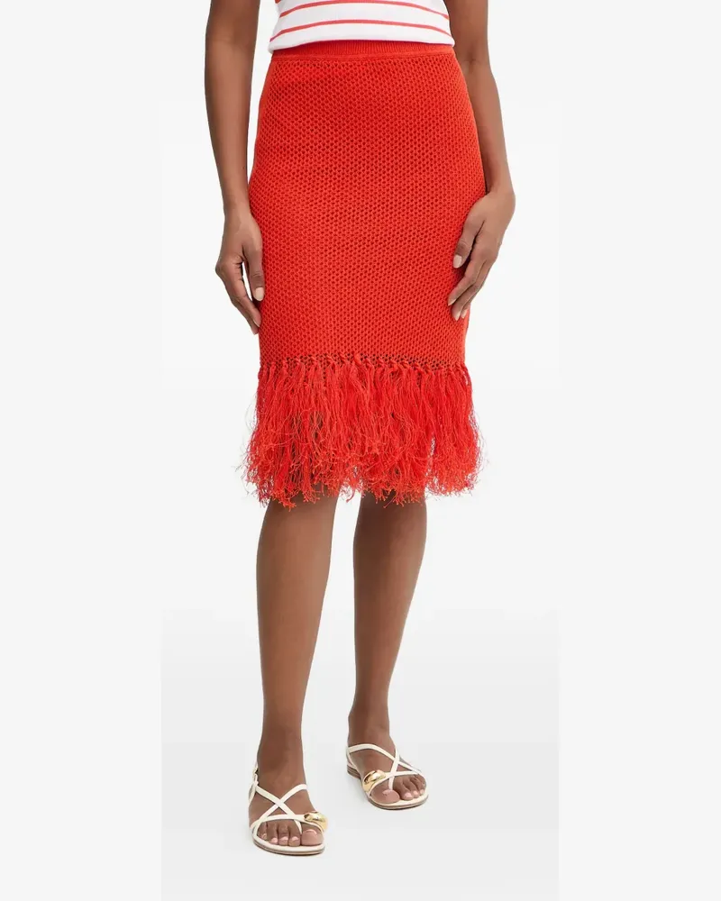 Karl Lagerfeld fringed open-knit midi skirt - Orange Orange