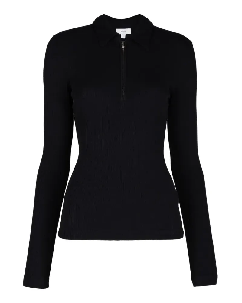 AGOLDE Amica Poloshirt aus geripptem Strick - Schwarz Schwarz