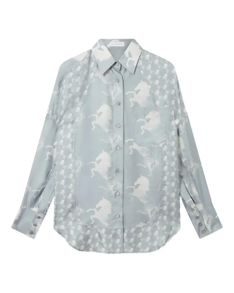 Stella McCartney Seidenhemd mit Pferde-Print - Blau Blau