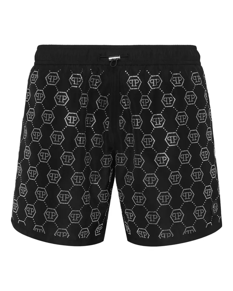 Philipp Plein Badeshorts mit Kristall-Monogramm - Schwarz Schwarz