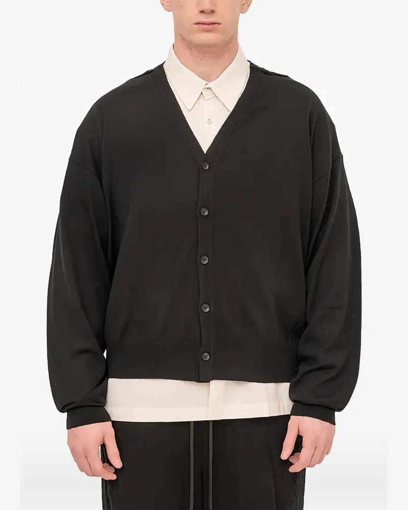 The Viridi-anne Cardigan mit Ellbogen-Patch - Schwarz Schwarz