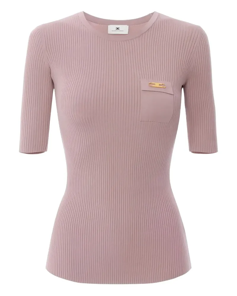 Elisabetta Franchi Geripptes Strickoberteil mit Brusttasche - Rosa Rosa