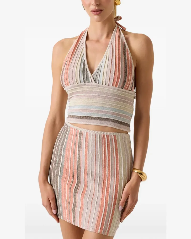 Guess Gestreiftes Neckholder-Top - Nude Nude