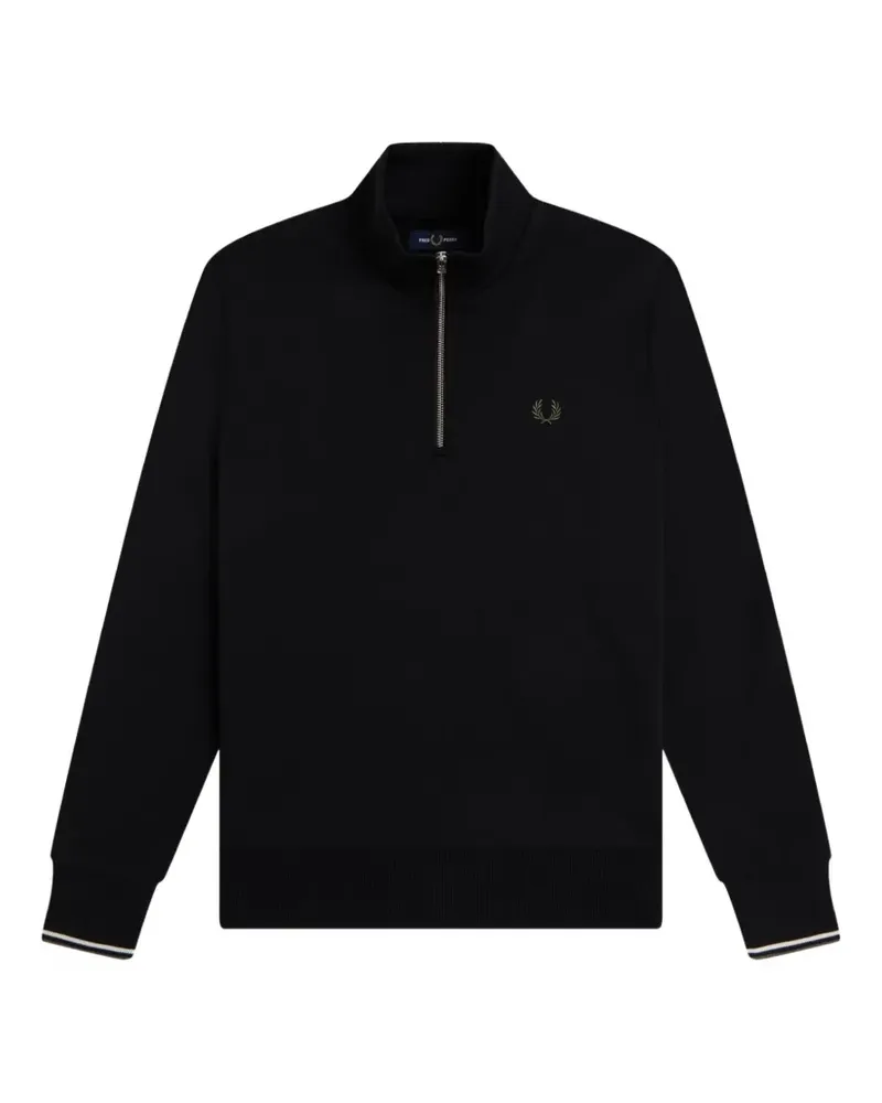 Fred Perry Bestickter Pullover mit Viertelreißverschluss - Schwarz Schwarz