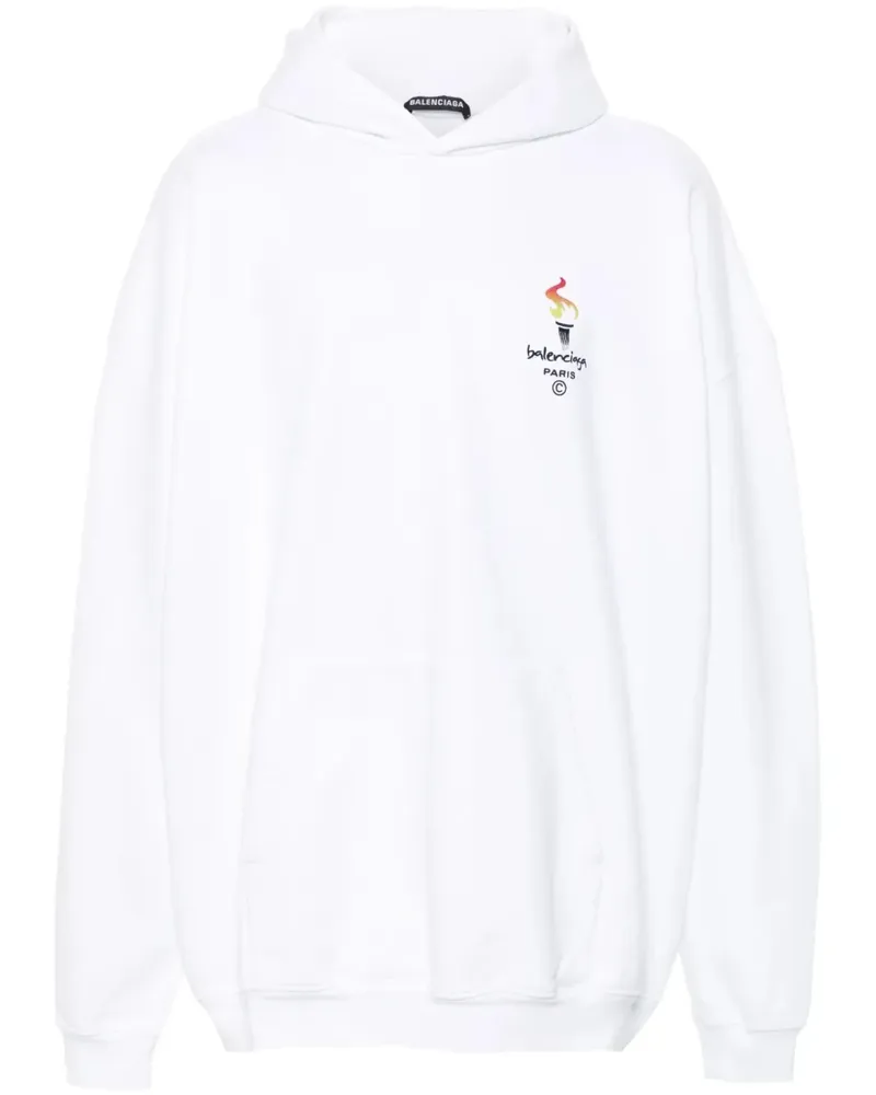 Balenciaga Hoodie mit Logo-Stickerei - Weiß Weiß
