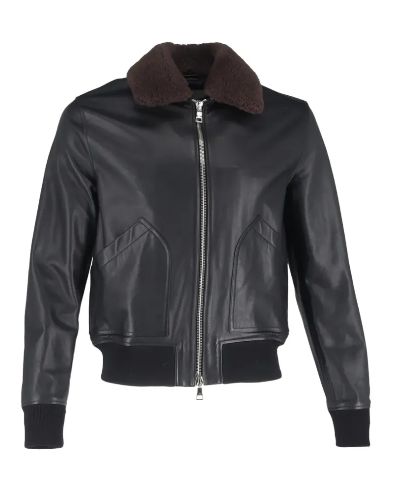 MR P. shear-trim zipped leather bomber jacket - Schwarz Schwarz