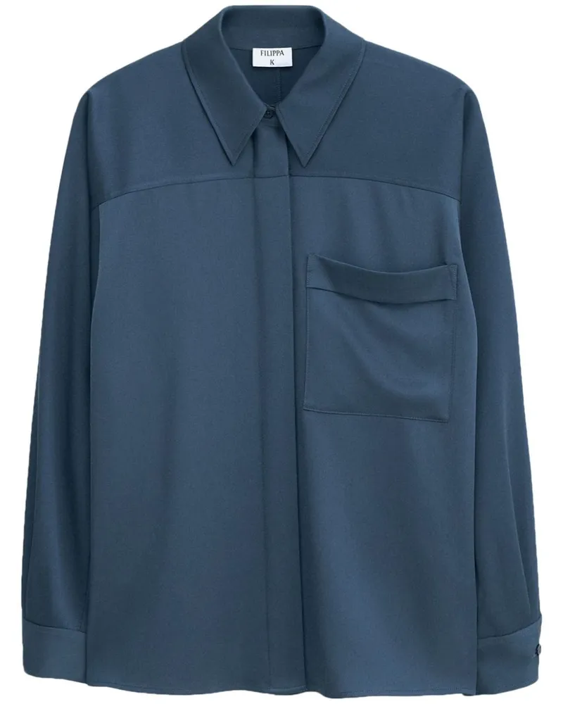 Filippa K Shiny Bluse mit aufgesetzter Tasche - Blau Blau