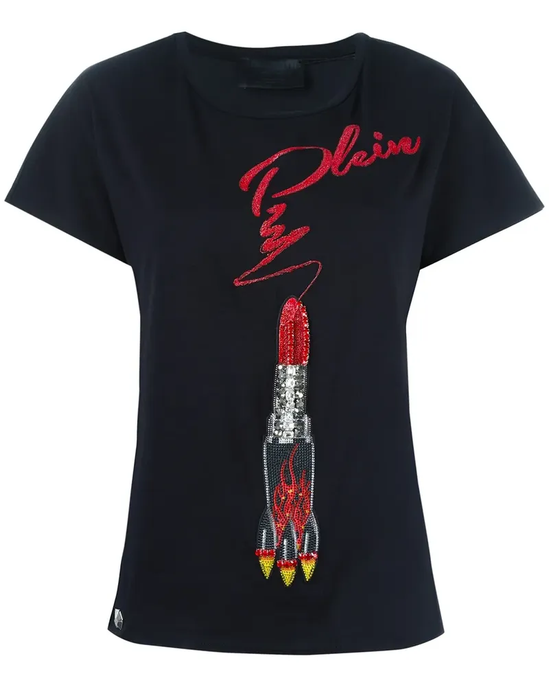 Philipp Plein T-Shirt mit aufgesticktem Lippenstift - Schwarz Schwarz