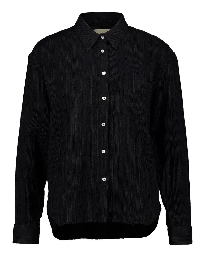 120% Lino crinkled-finish chest-pocket shirt - Schwarz Schwarz