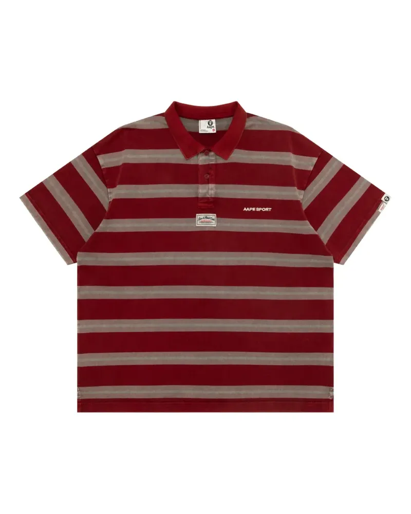 BAPE striped logo-patch polo shirt - Rot Rot