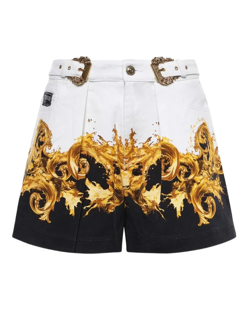 Versace Jeans Baroque-print belted denim shorts - Weiß Weiß