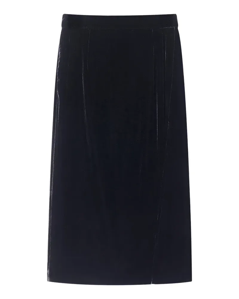 Shanghai Tang front-slit silk velvet midi skirt - Schwarz Schwarz