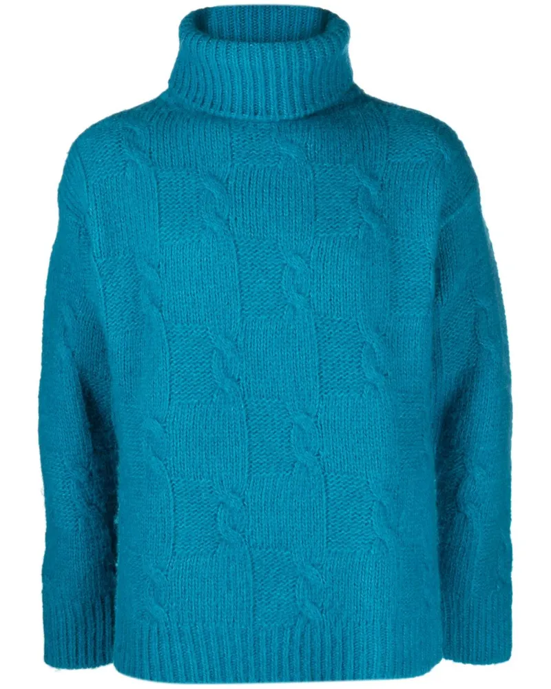 PT TORINO Rollkragenpullover mit Zopfmuster - Blau Blau